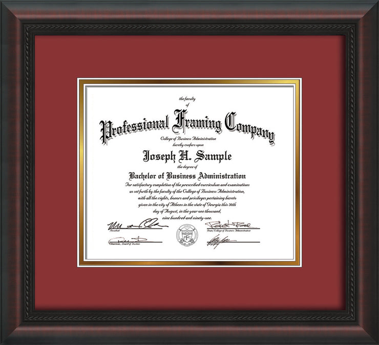 Image of Custom Mahogany Braid Art and Document Frame with Garnet on Gold Mat
