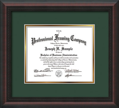 Image of Custom Mahogany Braid Art and Document Frame with Green on Gold Mat