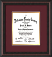 Image of Custom Mahogany Braid Art and Document Frame with Maroon on Gold Mat Vertical