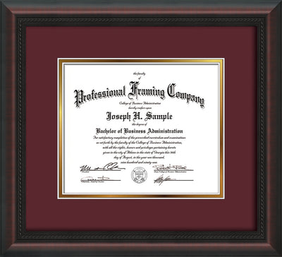 Image of Custom Mahogany Braid Art and Document Frame with Maroon on Gold Mat