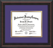 Image of Custom Mahogany Braid Art and Document Frame with Purple on Gold Mat