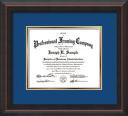 Image of Custom Mahogany Braid Art and Document Frame with Royal Blue on Gold Mat