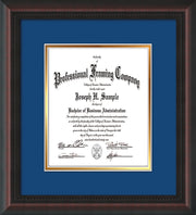 Image of Custom Mahogany Braid Art and Document Frame with Royal Blue on Gold Mat Vertical