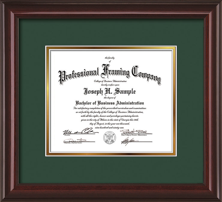 Image of Custom Mahogany Lacquer Art and Document Frame with Green on Gold Mat