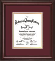 Image of Custom Mahogany Lacquer Art and Document Frame with Maroon on Gold Mat Vertical