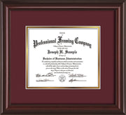 Image of Custom Mahogany Lacquer Art and Document Frame with Maroon on Gold Mat