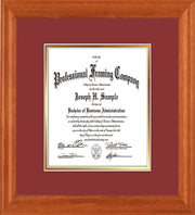 Image of Custom Oak Art and Document Frame with Garnet on Gold Mat Vertical