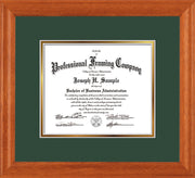 Image of Custom Oak Art and Document Frame with Green on Gold Mat