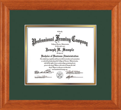 Image of Custom Oak Art and Document Frame with Green on Gold Mat