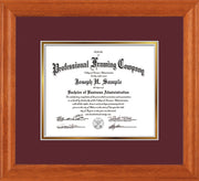 Image of Custom Oak Art and Document Frame with Maroon on Gold Mat