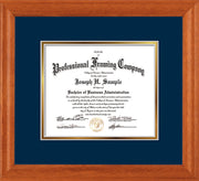 Image of Custom Oak Art and Document Frame with Navy on Gold Mat