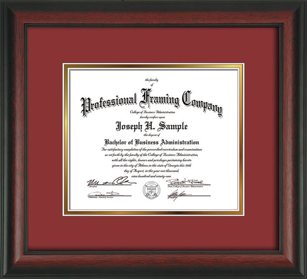 Image of Custom Rosewood Art and Document Frame with Garnet on Gold Mat