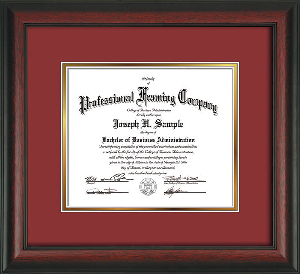 Image of Custom Rosewood Art and Document Frame with Garnet on Gold Mat
