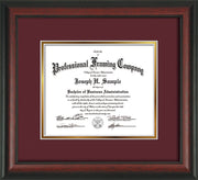 Image of Custom Rosewood Art and Document Frame with Maroon on Gold Mat