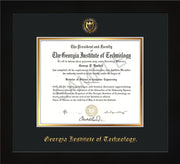 Image of Georgia Tech Diploma Frame - Flat Matte Black - w/Embossed Seal & Name - Black on Gold mat