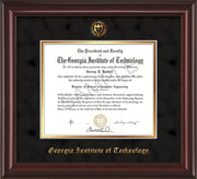 Image of Georgia Tech Diploma Frame - Mahogany Lacquer- w/Embossed Seal & Name - Black Suede on Gold mat