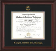 Image of Georgia Tech Diploma Frame - Mahogany Lacquer - w/Embossed Seal & Name - Black on Gold mat
