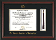 Image of Georgia Tech Diploma Frame - Rosewood - w/Embossed Seal & Name - Tassel Holder - Black on Gold Mat