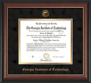 Image of Georgia Tech Diploma Frame - Rosewood w/Gold Lip - w/Embossed Seal & Name - Black Suede on Gold mat