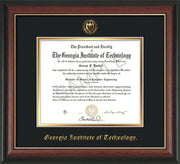 Image of Georgia Tech Diploma Frame - Rosewood w/Gold Lip - w/Embossed Seal & Name - Black on Gold mat