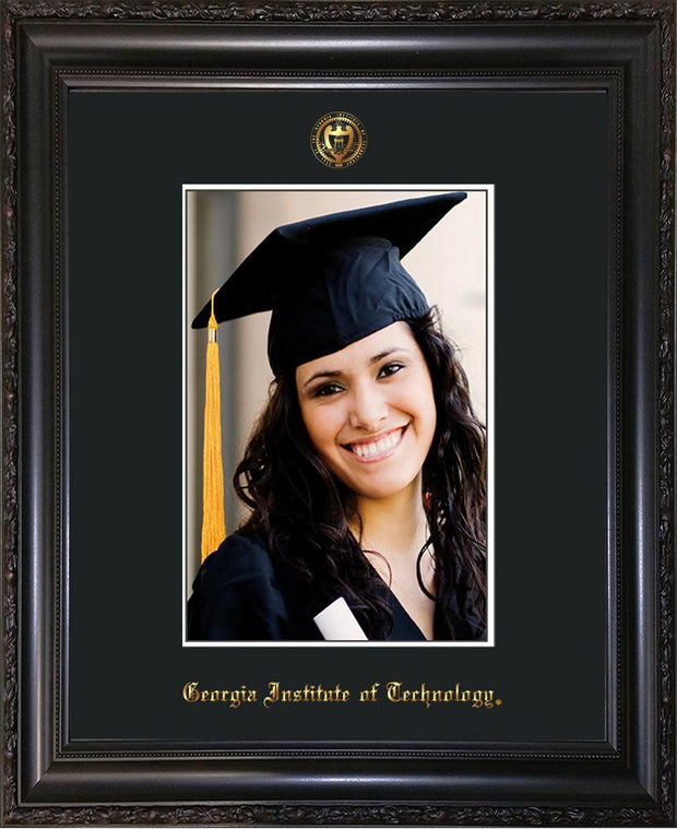 Image of Georgia Tech 5 x 7 Photo Frame - Vintage Black Scoop - w/Official Embossing of GT Seal & Name - Single Black mat