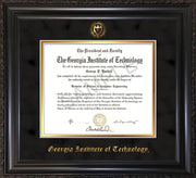 Image of Georgia Tech Diploma Frame - Vintage Black Scoop - w/Embossed Seal & Name - Black Suede on Gold mat