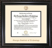 Image of Georgia Tech Diploma Frame - Vintage Black Scoop - w/Embossed Seal & Name - Cream on Black mat