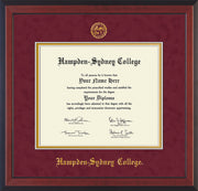 Image of Hampden-Sydney College Diploma Frame - Cherry Reverse - w/Embossed HSC Seal & Name - Maroon Suede on Gold mat