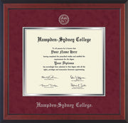 Image of Hampden-Sydney College Diploma Frame - Cherry Reverse - w/Embossed HSC Seal & Name - Maroon Suede on Silver mat