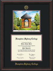Image of Hampden-Sydney College Diploma Frame - Mahogany Braid - w/Embossed HSC Seal & Name - Watercolor - Black on Maroon mat