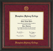 Image of Hampden-Sydney College Diploma Frame - Rosewood - w/Embossed HSC Seal & Name - Fillet - Maroon Suede mat