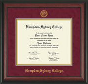 Image of Hampden-Sydney College Diploma Frame - Rosewood - w/Embossed HSC Seal & Name - Maroon Suede on Gold mat