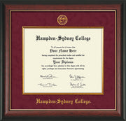 Image of Hampden-Sydney College Diploma Frame - Rosewood w/Gold Lip - w/Embossed HSC Seal & Name - Fillet - Maroon Suede mat