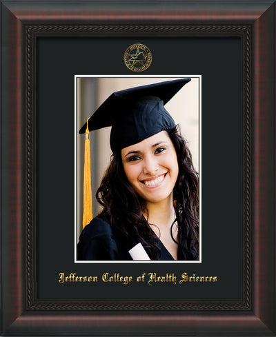 Image of Jefferson College of Health Sciences 5 x 7 Photo Frame - Mahogany Braid - w/Official Embossing of JCHS Seal & Name - Single Black mat