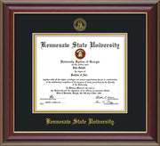 Image of Kennesaw State University Diploma Frame - Cherry Lacquer - w/Embossed KSU Seal & Name - Black on Gold mats