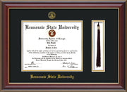 Image of Kennesaw State University Diploma Frame - Cherry Lacquer - w/KSU Embossed Seal & School Name - Tassel Holder - Black on Gold mat
