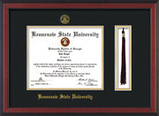 Image of Kennesaw State University Diploma Frame - Cherry Reverse - w/KSU Embossed Seal & School Name - Tassel Holder - Black on Gold mat