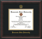 Image of Kennesaw State University Diploma Frame - Mahogany Braid - w/Embossed KSU Seal & Name - Black on Gold mats