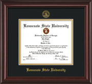 Image of Kennesaw State University Diploma Frame - Mahogany Lacquer - w/Embossed KSU Seal & Name - Black on Gold mats