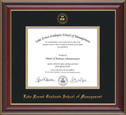 Image of Lake Forest Graduate School of Management Diploma Frame - Cherry Lacquer - w/Embossed LFGSM Seal & Name - UV Glass - Black on Gold mat