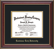 Image of Louisiana Tech University Diploma Frame - Cherry Lacquer - w/Laser Etched School Name Only - Black on Gold mat