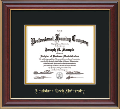 Image of Louisiana Tech University Diploma Frame - Cherry Lacquer - w/Laser Etched School Name Only - Black on Gold mat