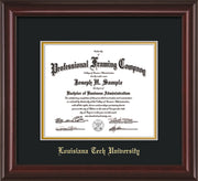 Image of Louisiana Tech University Diploma Frame - Mahogany Lacquer - w/Laser Etched School Name Only - Black on Gold mat