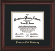 Image of Louisiana Tech University Diploma Frame - Mahogany Lacquer - w/Laser Etched School Name Only - Black on Gold mat
