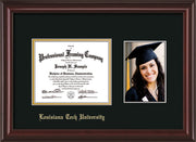 Image of Louisiana Tech University Diploma Frame - Mahogany Lacquer - w/Laser Etched School Name Only - w/5x7 Photo Opening - Black on Gold mat