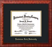 Image of Louisiana Tech University Diploma Frame - Mezzo Gloss - w/Laser Etched School Name Only - Black on Gold mat