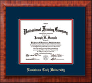 Image of Louisiana Tech University Diploma Frame - Mezzo Gloss - w/Laser Etched School Name Only - Navy on Red mat