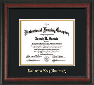 Image of Louisiana Tech University Diploma Frame - Rosewood - w/Laser Etched School Name Only - Black on Gold mat