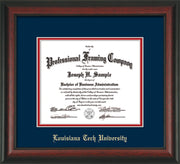 Image of Louisiana Tech University Diploma Frame - Rosewood - w/Laser Etched School Name Only - Navy on Red mat