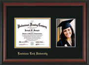 Image of Louisiana Tech University Diploma Frame - Rosewood - w/Laser Etched School Name Only - w/5x7 Photo Opening - Black on Gold mat